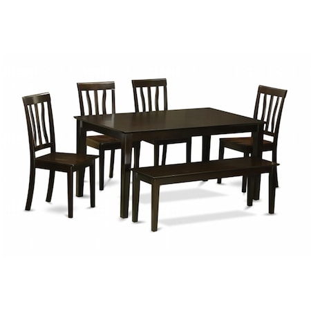 East West Furniture 6 Piece Dining Table With Bench Set-Dining Table and 4 Kitchen Chairs and Bench CAAN6-CAP-W